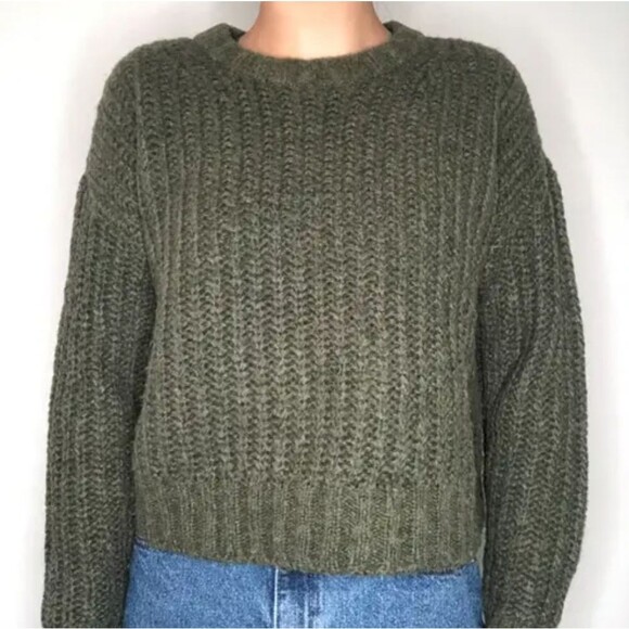 American Eagle cable knit slightly cropped sweater, deep olive green, M - Picture 5 of 11